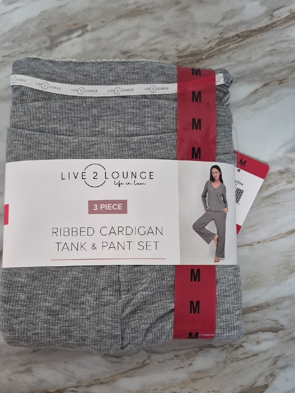 Live 2 Lounge Women's Ribbed Cardigan Tank & Pant Set - Gray